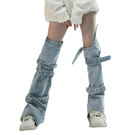 

Women s Leg Warmers Buckled Denim Leggings Stylish Jean Long Socks