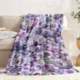 thumbnail image 3 of Contemporary Purple Violet Floral Print Blanket - Soft Plush Flannel All-Season Warmth, White with Purple Roses Design, Machine Washable for Home, Camping, Travel, 3 of 7