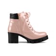 thumbnail image 6 of BLISSFUL STEP Women's Boot Rounded Toe Side Zip Combat Block Heel Ankle Boots Pink 6, 6 of 8