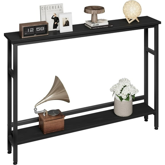 Jojoka 5.9" Narrow Sofa Table, 2 Tier Skinny Console Table with Adjustable Shelf, Slim Behind Couch Table for Living Room, Entryway, Hallway, Foyer - Black