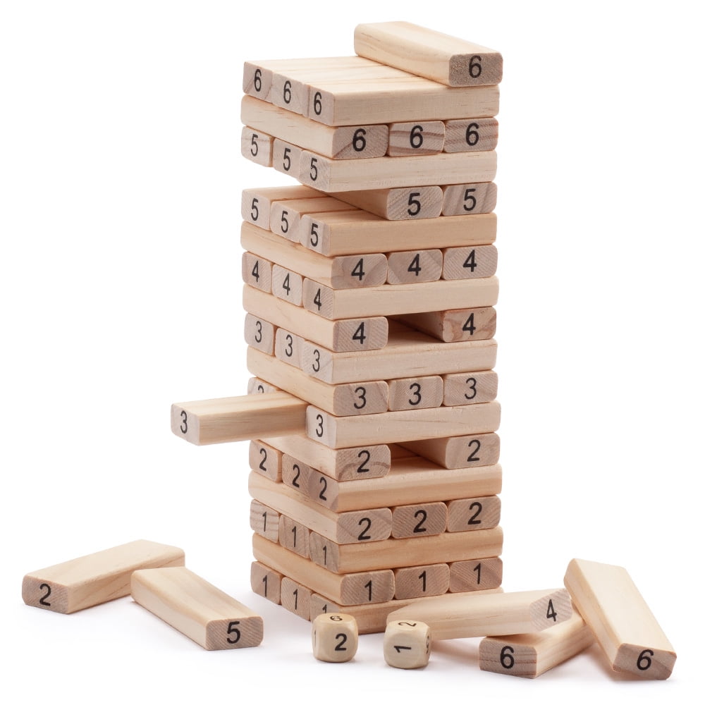 Wood Block Stacking Game 54Piece Solid Wood Giant Tumbling Timbers