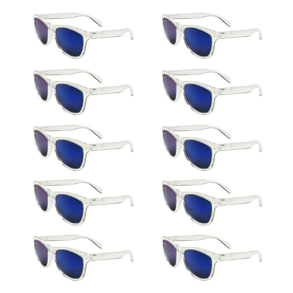 Solaris Mirrored Sunglasses Set of 10, Bulk Pack - UV Protection, Perfect for Parties, Beach, Pool, Outdoor Events - Blue