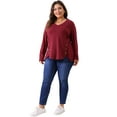 thumbnail image 3 of DARING DIVA Women's Plus Size Long Sleeve Button Side Swing Blouses 2X Burgundy, 3 of 6