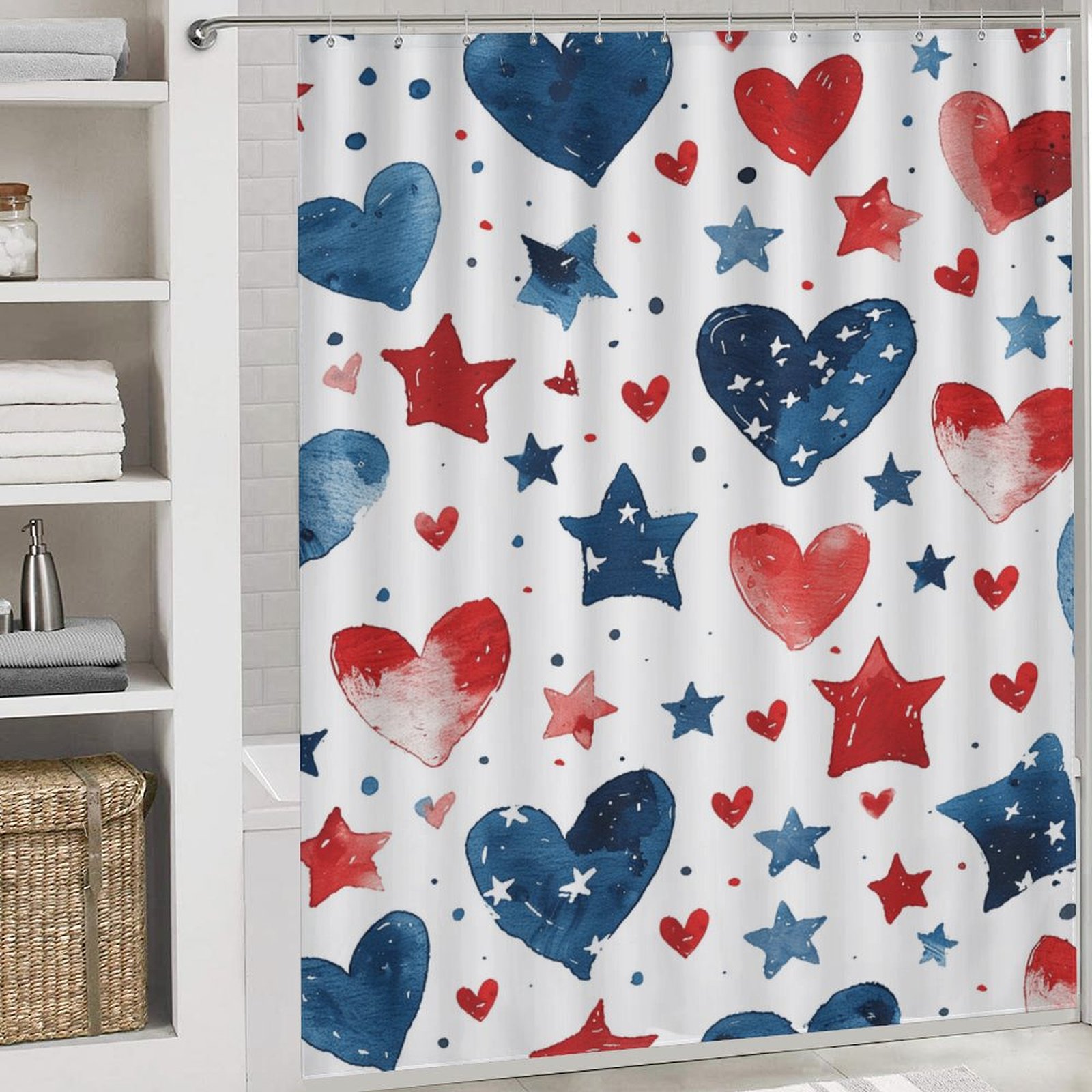 4th of July 4PCS Shower Curtain Sets with Rugs with Non-Slip Bath Mat Toilet Rug，72" X 72"