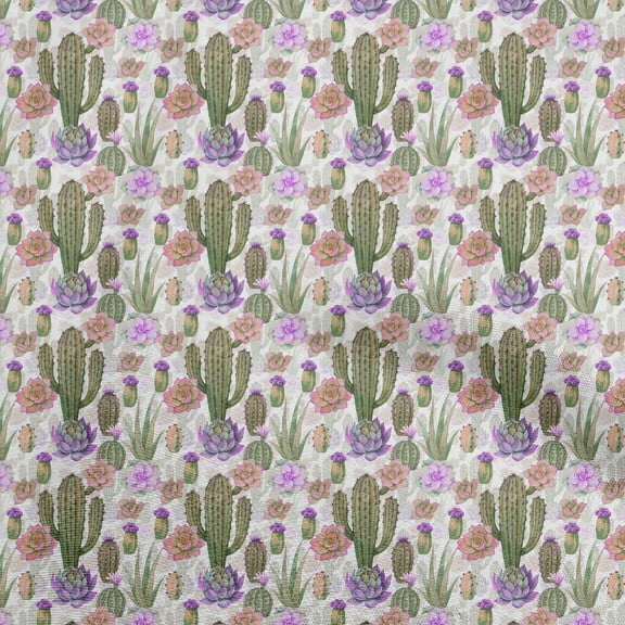 oneOone Polyester Spandex Purple Fabric Cactus Craft Projects Decor Fabric Printed By The Yard 56 Inch Wide