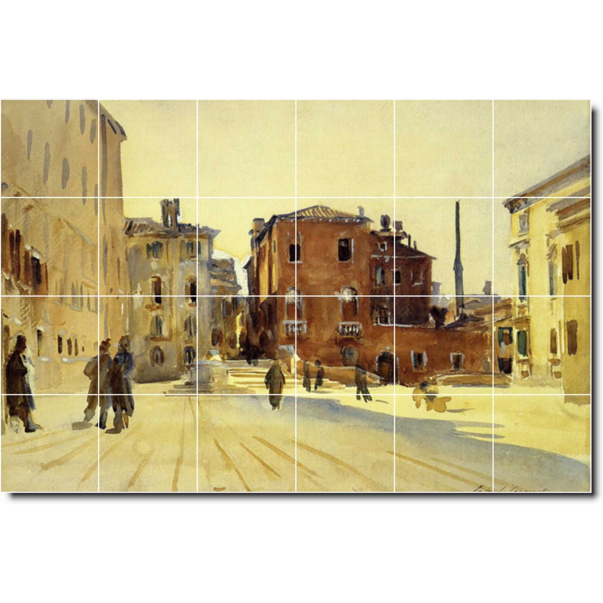 Ceramic Tile Mural-John Sargent City Floor Tile Mural 12. 25.5" w x 17" h using (24) 4.25 x 4.25 ceramic tiles