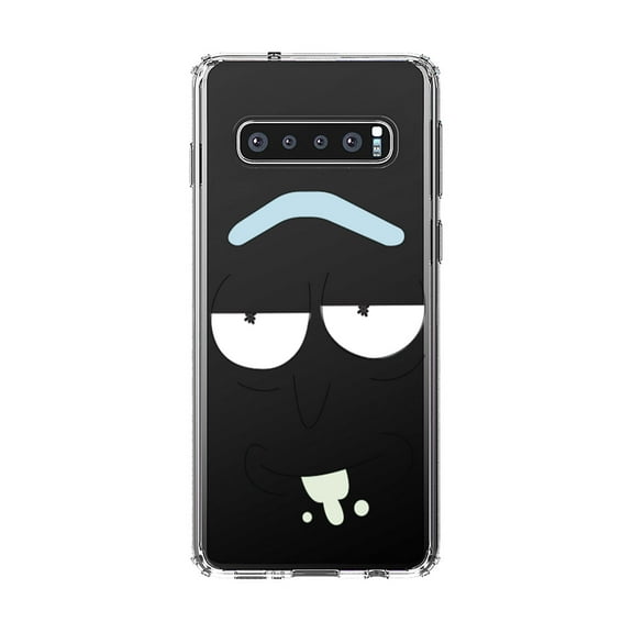 DistinctInk Clear Shockproof Hybrid Case for Samsung Galaxy S10  PLUS(6.4" Screen) - TPU Bumper, Acrylic Back, Tempered Glass Screen Protector - "Wubba Lubba Dub Dub" Face