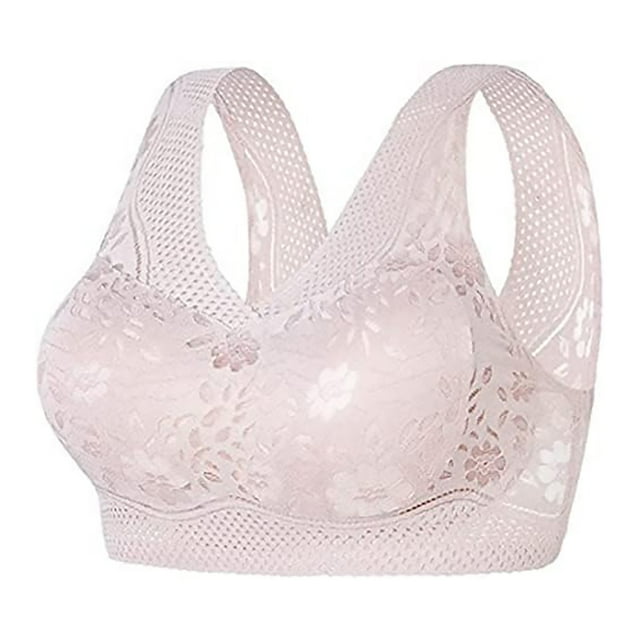 Breezora Breathable Lace Bralette Wireless Comfort Bra Back Support Lightweight Everyday Wear with Removable Padding XL Size Pink