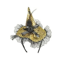 Gallickan Halloween Hat Headband, Lace Sequins Hair Accessory for Halloween, Adjustable Adult Child Party Photo Prop, Gold