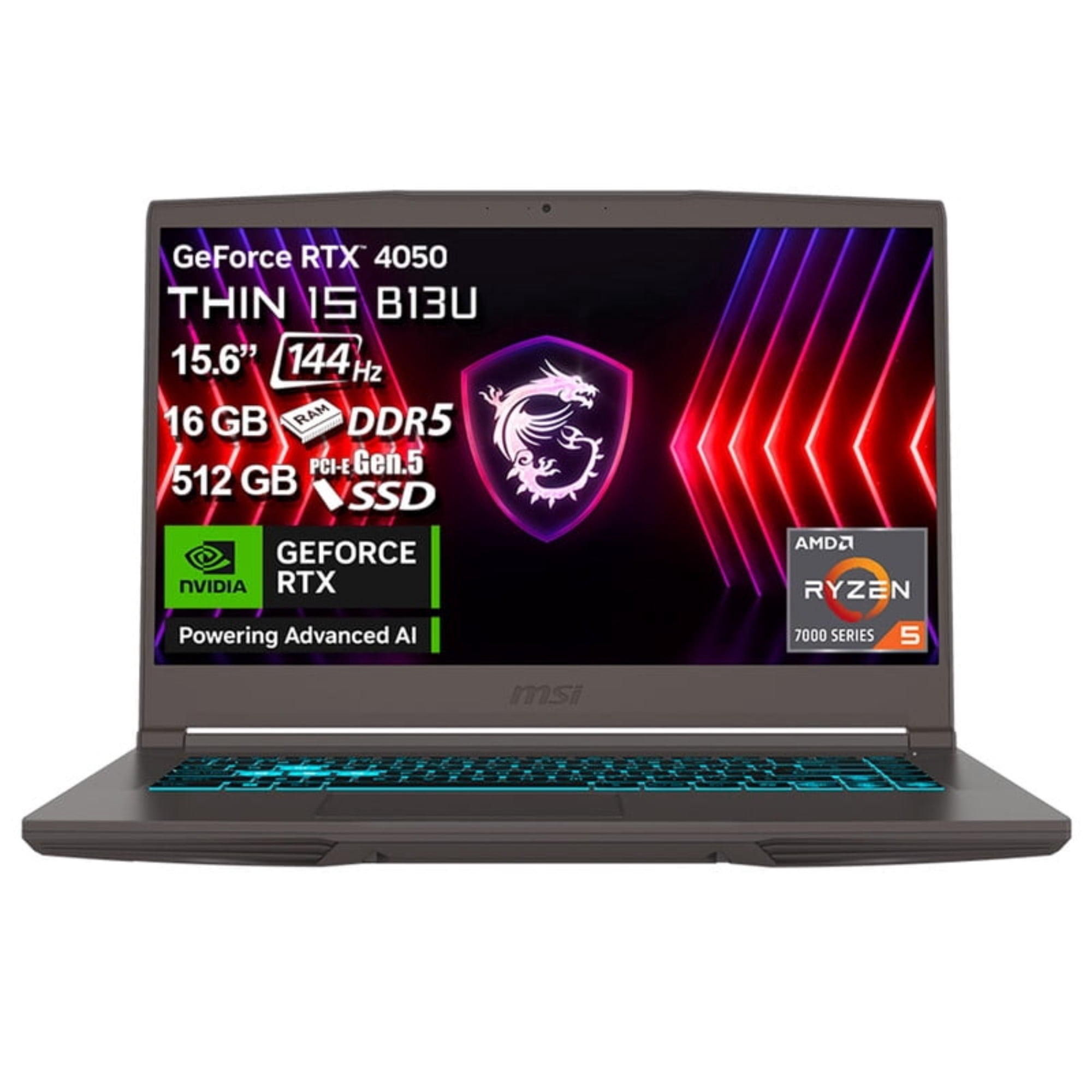 Laptop Gaming MSI THIN A15 Ryzen 5-7535HS NVIDIA GeForce RTX4050 16GB RAM 512GB SSD 15.6" FHD 144Hz Gris