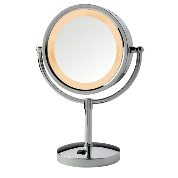 Jerdon 8.5-inch Diameter Lighted Tabletop Makeup Mirror with 1X-5X Magnification, Chrome Finish, Plug In-Model HL745CO
