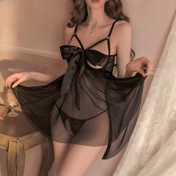 Conjunto de uniforme sexy con encaje calado y tentación para mujer
