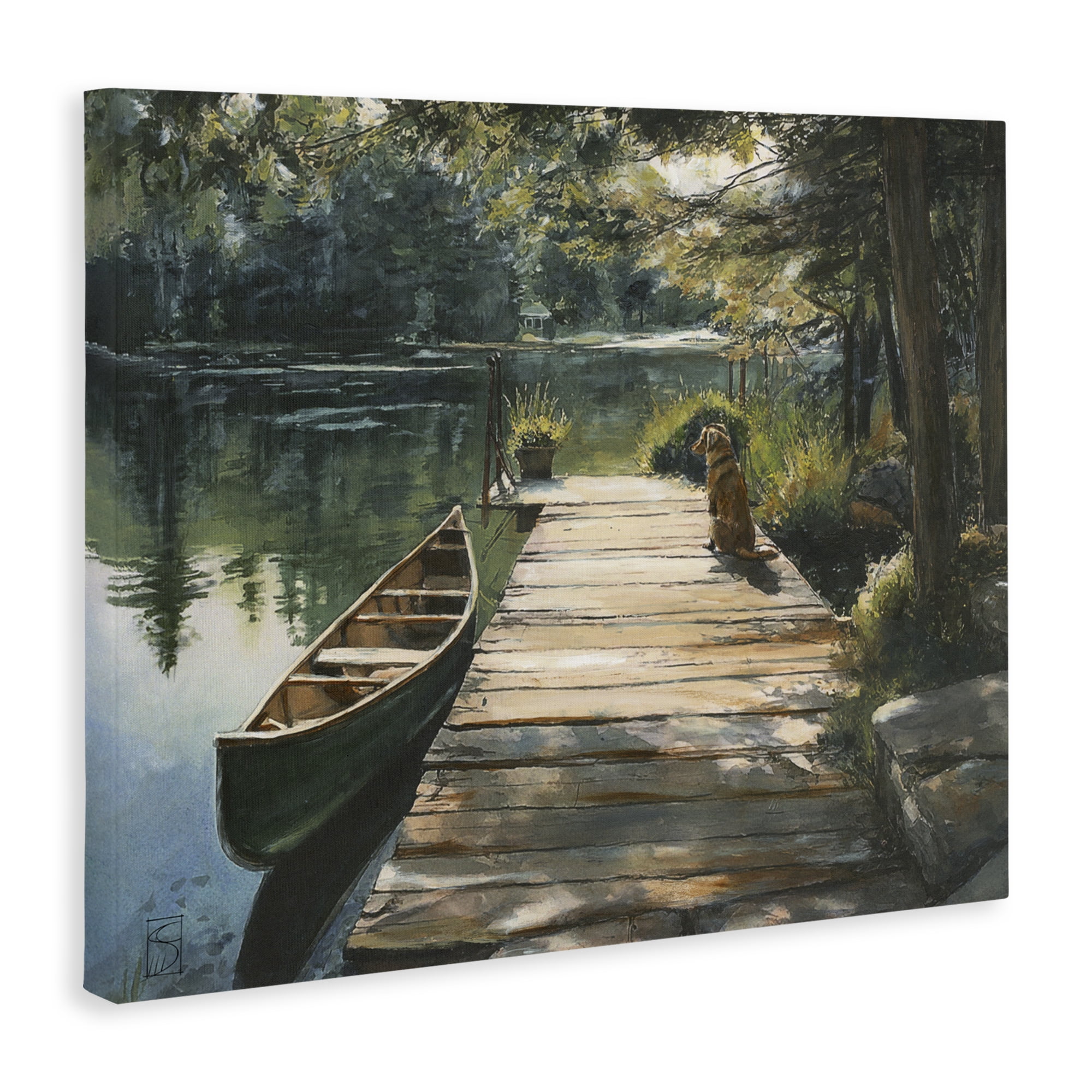 Lake Life Dog on Dock Canvas Wall Art, design by Sara Culpepper