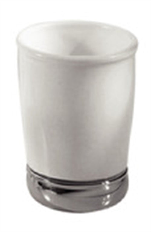 InterDesign White York Ceramic Toothbrush Holder Stand and Tumbler Cup Set 