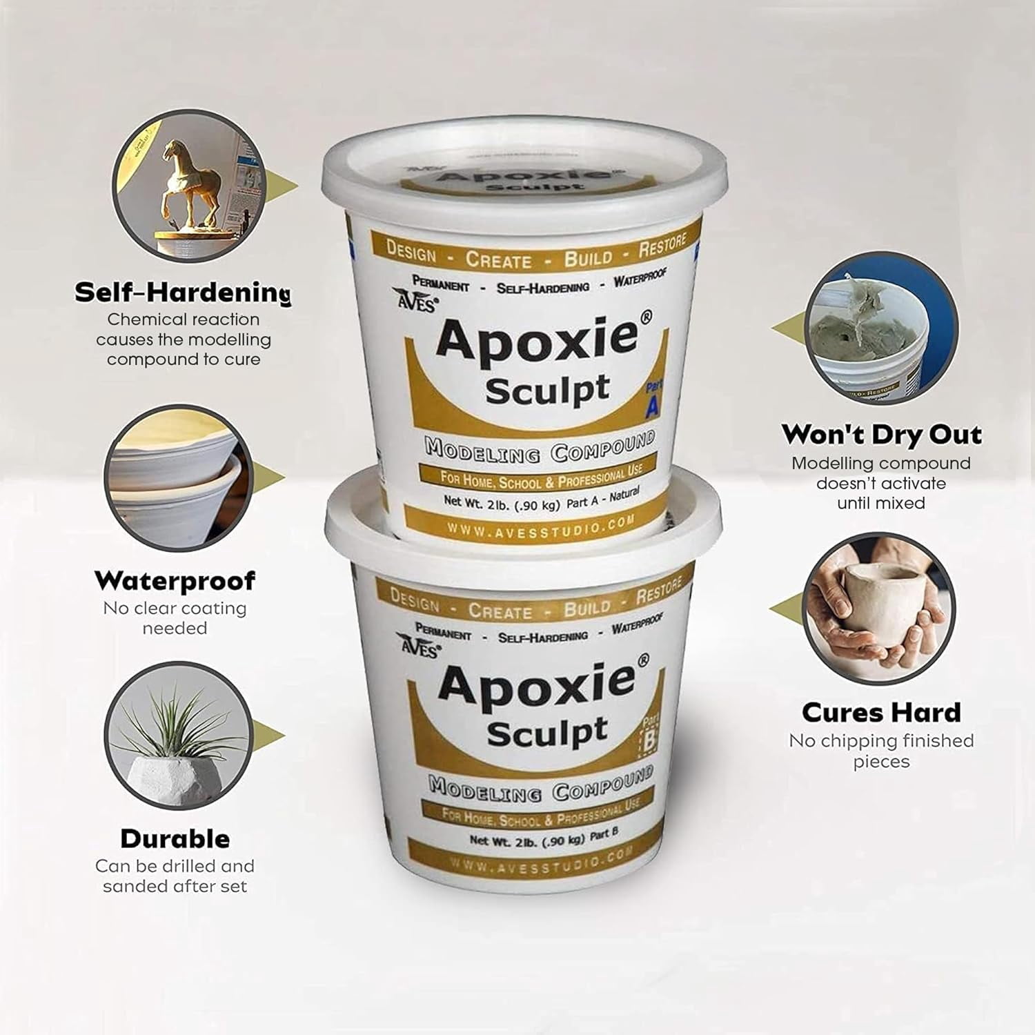 Aves-Apoxie Sculpt - 2 Part Modeling Compound (A & B) - 4 Pound, White/Stone White