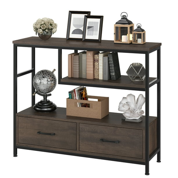 Homfa Console Table with Drawers, 3 Tier Display Storage Shelves for