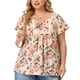 thumbnail image 1 of Women's Plus Size Chiffon Blouses Tie Neck Tassel Lace Insert Flare Short Sleeve Floral Tops Apricot 2X, 1 of 7