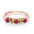 thumbnail image 2 of Gem Stone King 18K Rose Gold Plated Silver Red Ruby and Green Peridot Wedding Band Ring for Women (1.16 Cttw, Round 3.5MM, Gemstone July Birthstone, Size 9), 2 of 4