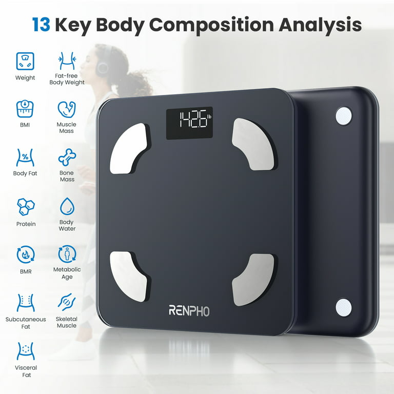 RENPHO Bluetooth Scale for Body Weight, Smart Weight Scale Digital Body Fat  BMI Bathroom Scale, Elis 1, 400lb, White+Black