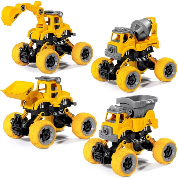 LUDILO 4PCS Take Apart Toys for 4 Year Old Boys Construction Toys with Electric Drill DIY Assembly Building Stem Toys Trucks Gifts for 3 4 5 6 7 8 Year Old Boys Girls Kids Learning Educational Toys