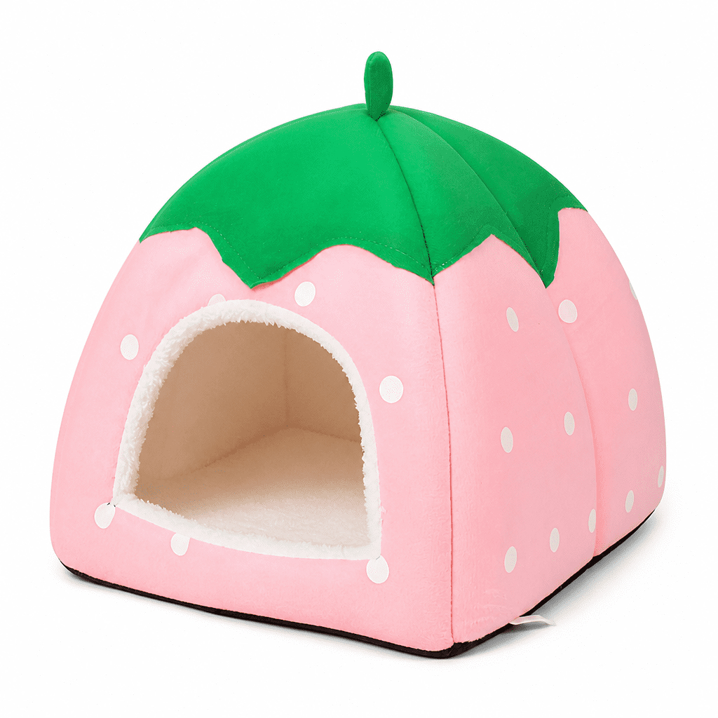 FURVENA 2026 New Strawberry Hamster House,Guinea Pig Hideout,Small Animal Bed,Dwarf Rabbit,Chinchilla,Hedgehog,Ferret Hideaway,Hide Hut,Cage Accessories for Autumn Winter
