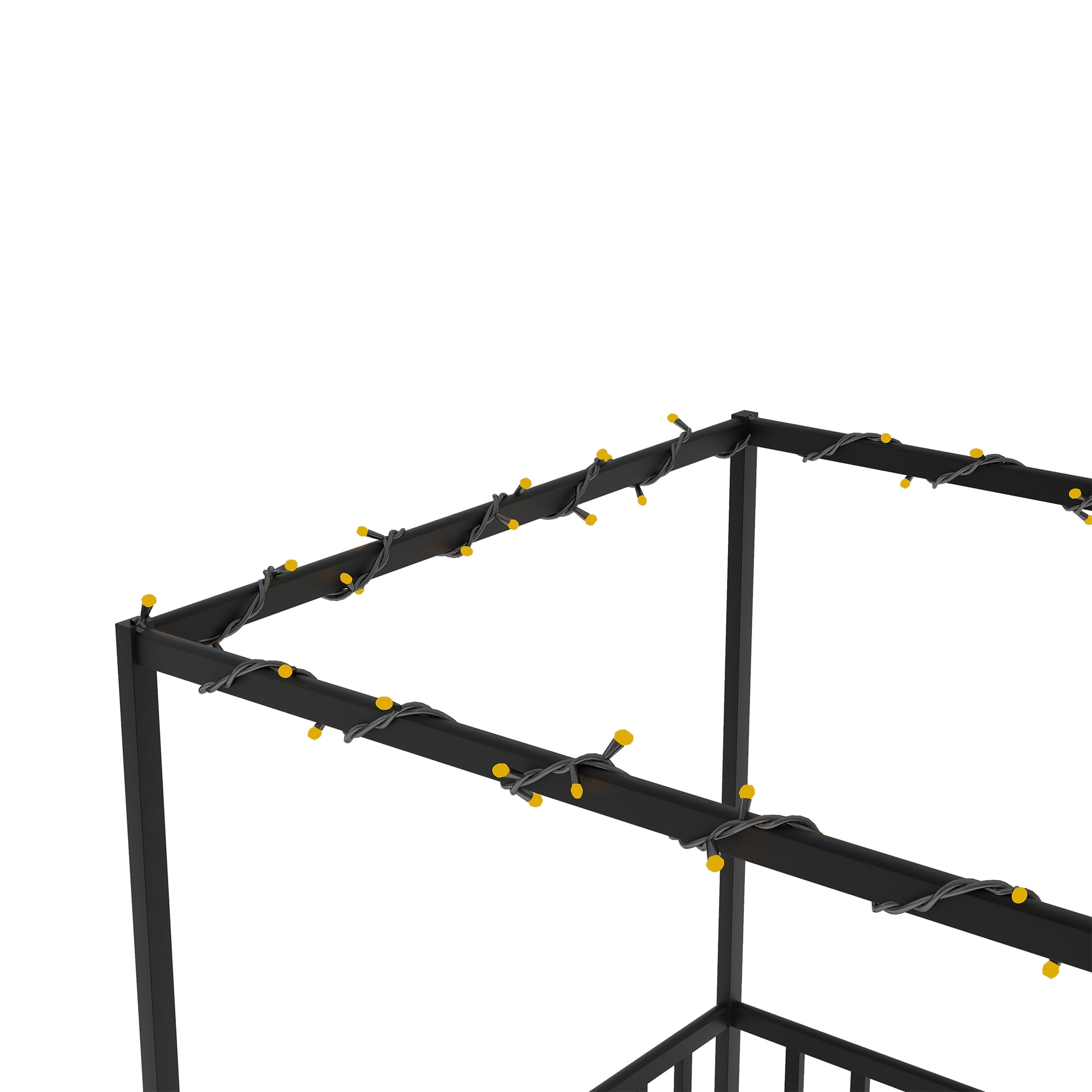 Mintazer Full Size Kids Sunshade Floor Bed Frame with Guardrails, Canopy Floor Bed for Low Profile, Black