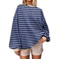 thumbnail image 2 of HVOBTTY Women's Long Sleeved Sweatshirts, Fall and Winter Tops for Women, Women's Casual Soft Loose Striped Color Block Crew Neck Sweatshirt with Pocket Navy, Navy, 2 of 4