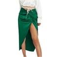 thumbnail image 2 of GERsome Women's Fold Pleated Asymmetrical Split Thigh High Waist Midi Ruched Skirt, 2 of 7