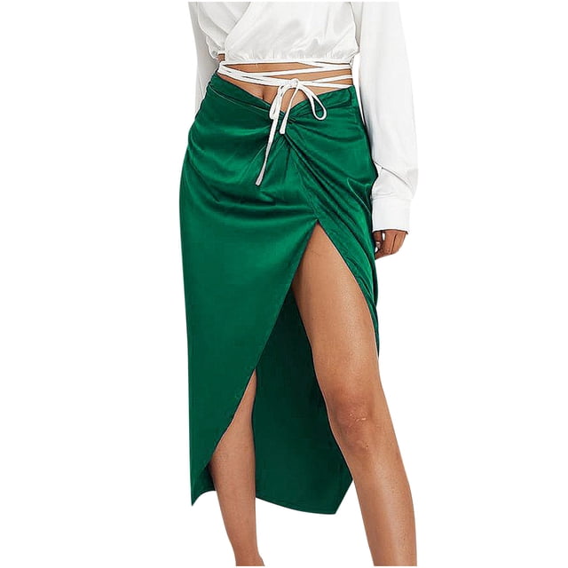 Falda a la cadera para mujer, informal, a la moda, irregular, sexy, de satén liso Wmkox8yi FGJ1743