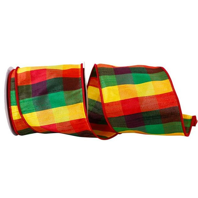 Reliant Ribbon 93709W-001-10F 4 Po Vérifier Ruban de Fête Multi Dupioni&44; Multi - 10 Verges