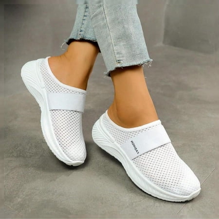 Women’s Outdoor Athletic Shoes for Sports & Outdoor Activities. Summer Casual Versatile Breathable Mesh Upper Slip-On Half-Slippers Soft Sole Non-Tiring Lazy-Style Fashion
