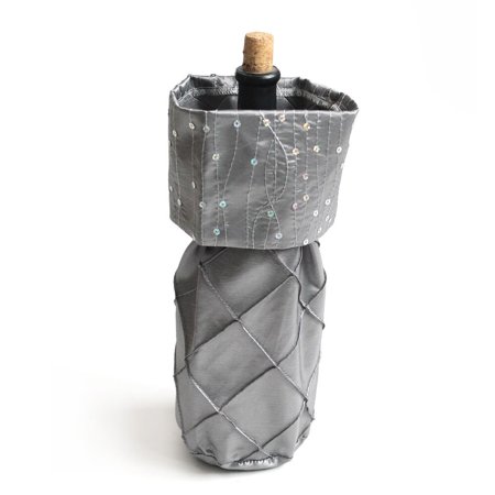 

Silvery Craft Pintuck Faux Silk Wine Bottle Bag Sequin Sparkle Decor Christmas Candy Gift Bag P2884