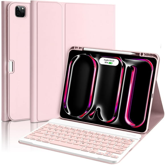 Funda con teclado AMZCase para iPad Pro 13 con Bluetooth, color rosa claro