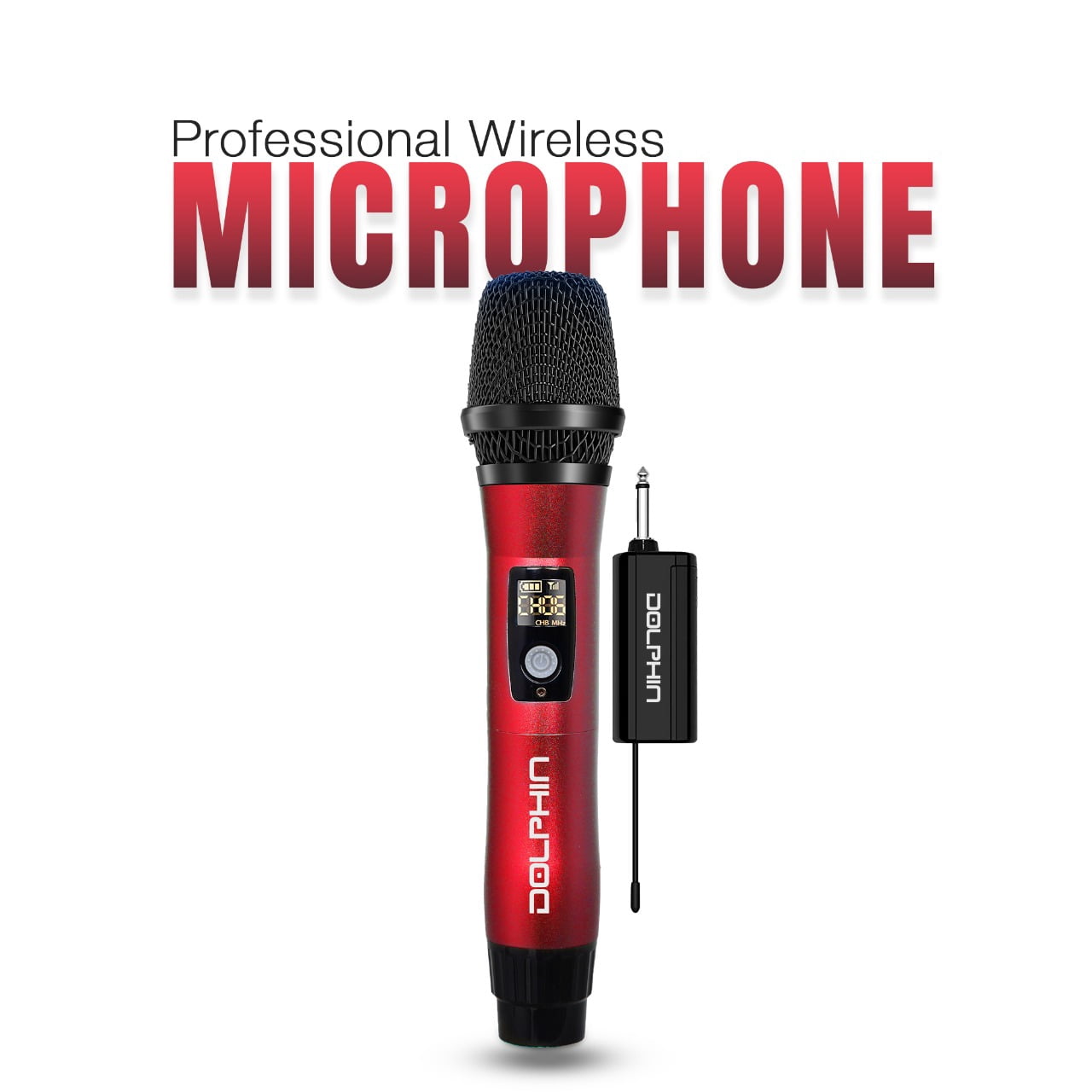 Dolphin MCX11 UHF Wireless Microphone for Karaoke, Singing, PA, Parties, Events, All-Metal, DSP, Long Range | Rechargeable, 50 Channels, Anti-Interference , Red