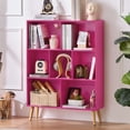 thumbnail image 5 of LELELINKY 7 Cube 3-Tier Open Wooden Bookshelf Toy Storage Organizer with Anti-toppling Kits, Pink, 5 of 9