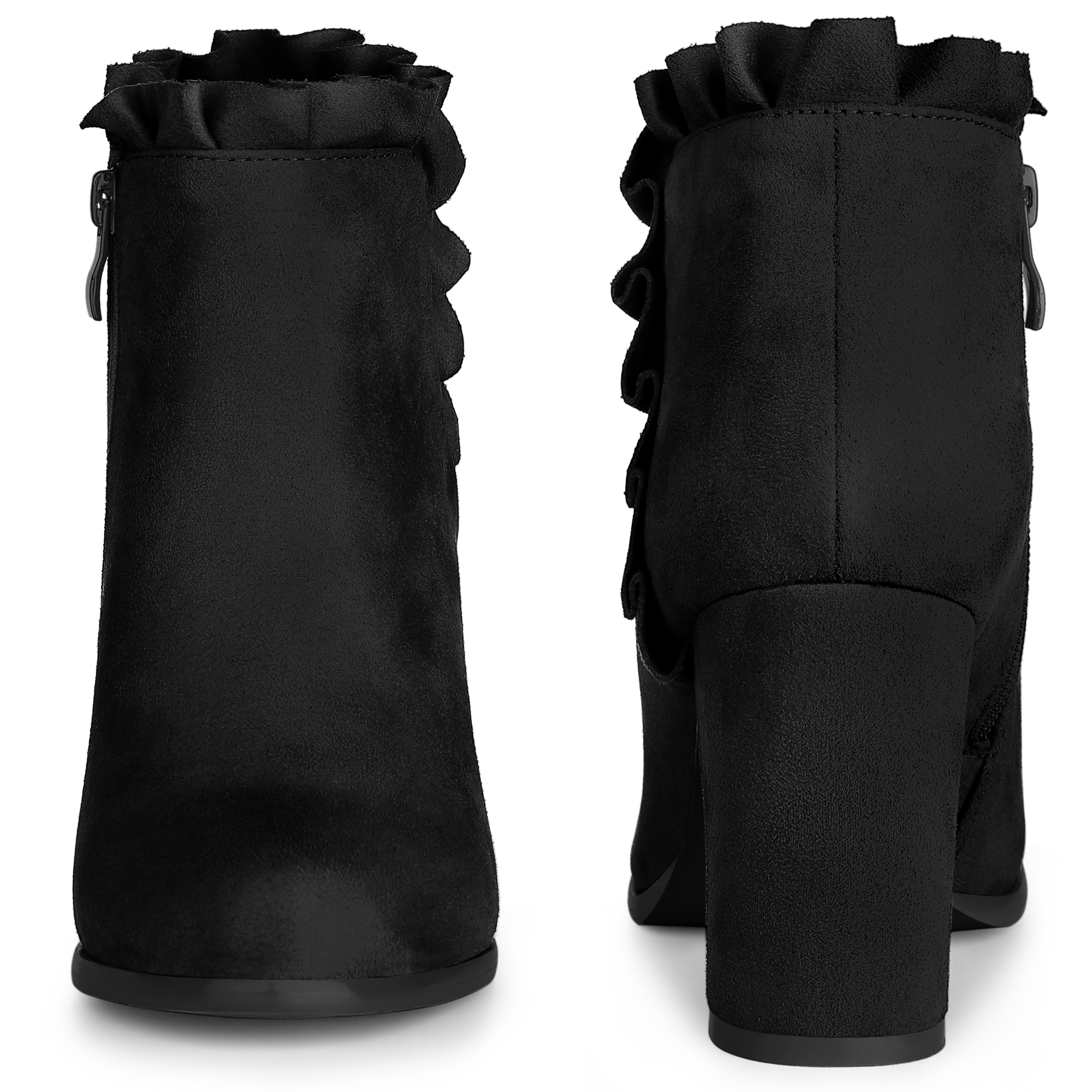 Bottines Femme à Talons Blocs 9cm - Volants, Faux Suède, Fermeture Éclair (Perphy)
