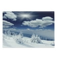 thumbnail image 1 of Winter Cutting Board, Winter Landscape on Hills with Snowy Trees and Fluffy Clouds Idyllic Seasonal Image, Decorative Tempered Glass Cutting and Serving Board, Large Size, Blue White, by Ambesonne, 1 of 1