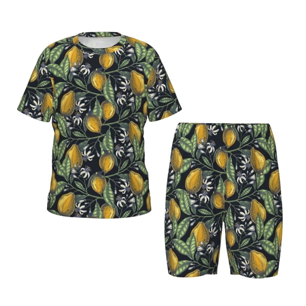 Fotbe Citrus Fruits Elegant Lemons Pijama Estampada de 2 Piezas para Niños – Ropa de Dormir de Manga Corta Cómoda para Niños y Niñas, Camiseta y Shorts de Algodón-Medium