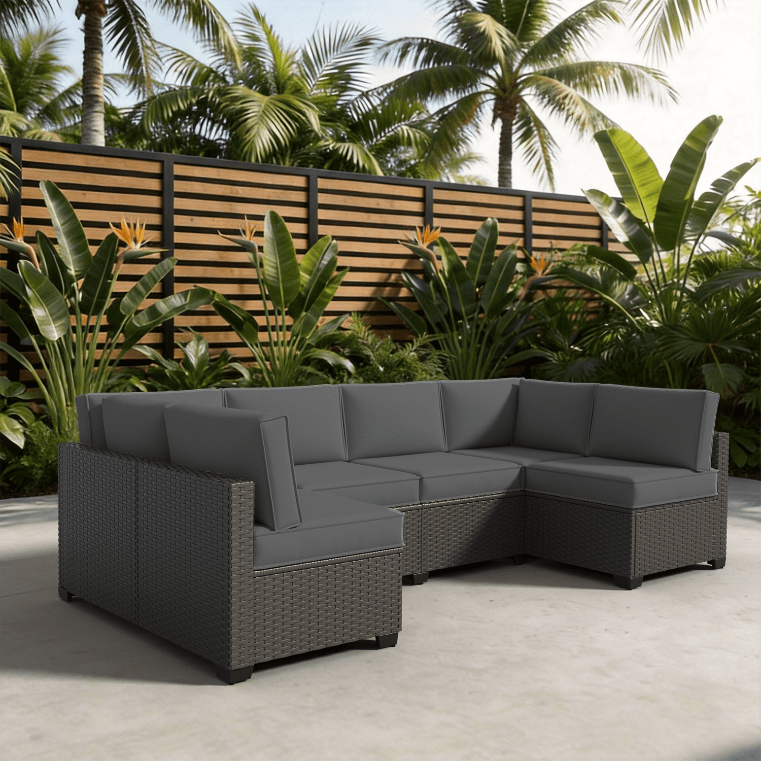 BaPiPro 6-Person Dark Gray Outdoor Sectional Sofa Cushions, Waterproof Polyester Patio Cushions with High-Density Sponge & Side Pillows, No Assembly for Backyard, Porch, Deck & Poolside