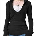 thumbnail image 1 of Sudadera con Capucha para Mujer, de Otoño, de Larga, Holgada, con Encaje, Cuello en V y Bolsillos. Negro S, 1 of 6