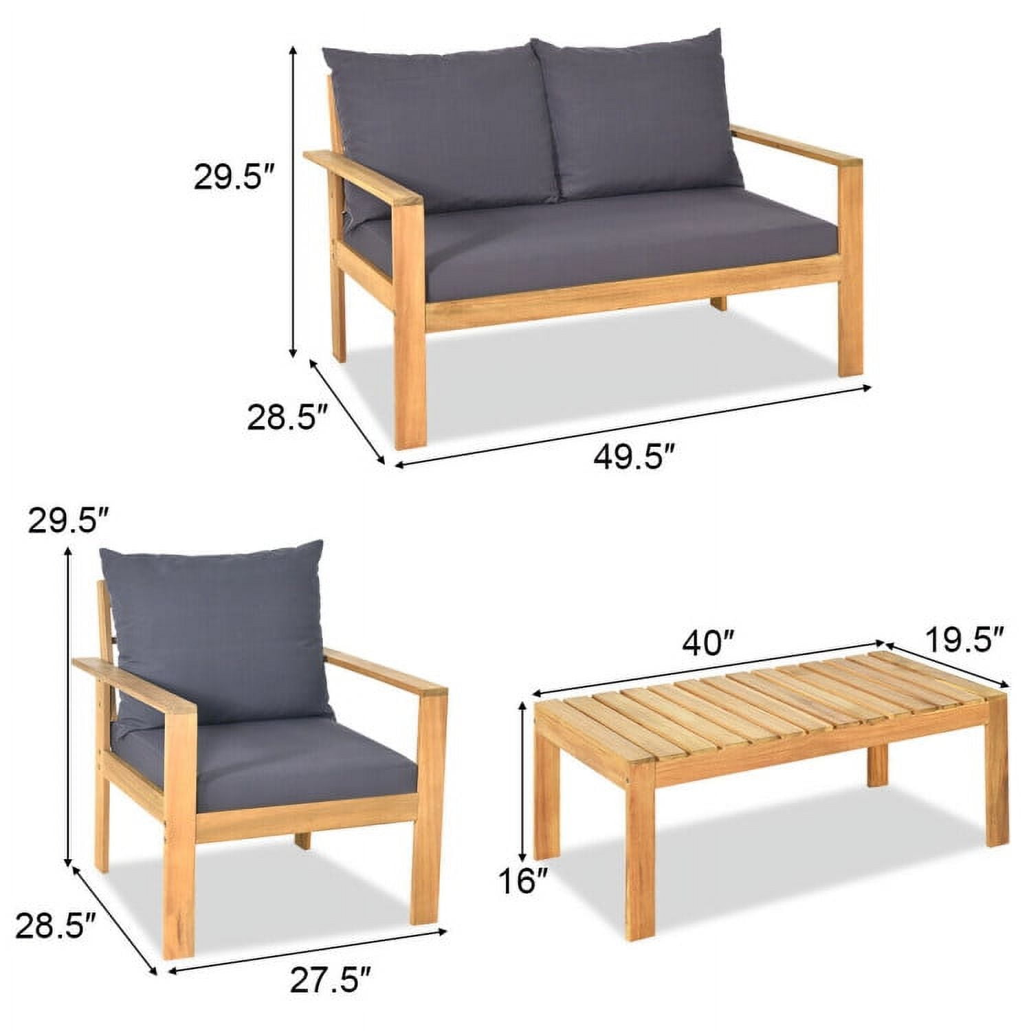 Aimee Lii 4 Pieces Patio Solid Wood Furniture Set, Wood Outdoor Furniture, Gray Aimee Lii 4 Pieces Patio Solid Wood Furniture Set, Wood Outdoor Furniture, Gray