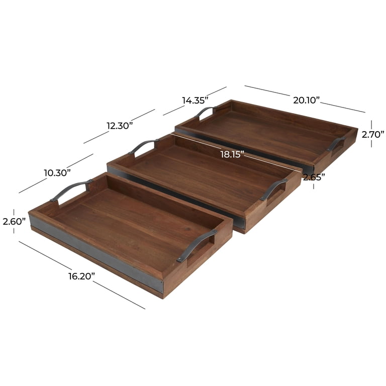 IGT WOOD TRAY Wウッドトレー W竹 CK-030 ④ DecMode Brown Wood Tray Set - Decor - 3-Piece Nesting Trays
