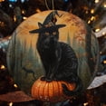 thumbnail image 4 of Christmas Ornaments Vintage Halloween Personalized Christmas Ornament Gift Ceramic Holiday Decoration Present Porcelain 3inch Flat Black Cat Wearing A Witch's Hat with Pumpkin Ceramic, 4 of 5