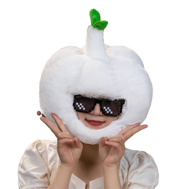 Capucha fotográfica con forma de fruta colorida y brillante, suave felpa, para la cabeza, con apertura para la cara, accesorio para fiesta de disfraces de celebridades de Internet