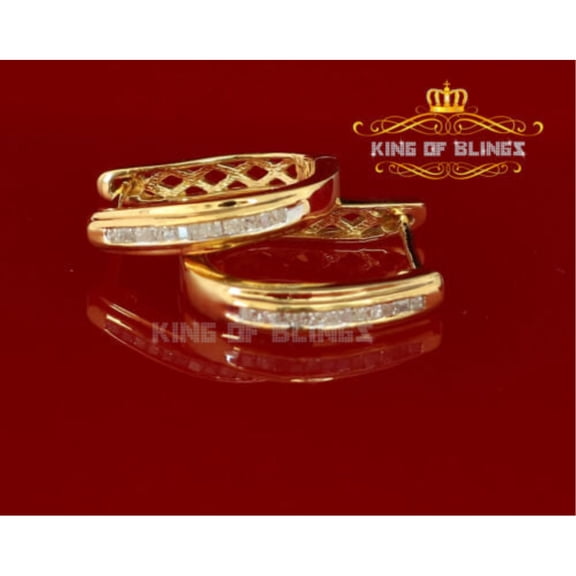 King of Bling's 0.33ct Diamond 925 Sterling Silver Yellow Hoop Stud Earrings For Men's / Women's