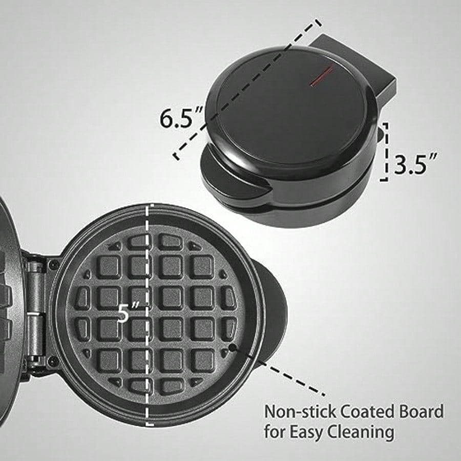 Mini Waffles Maker Small Waffle Irons Non-stick Breakfast Belgian Waffles Mini Waffle Iron Make Waffle in Minutes Portable Pancake Maker Machine for Kid Easy to Clean 5 Inches Wide Black