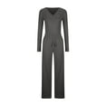 thumbnail image 6 of Fnooota Womens Two Piece Sets, V Neck Long Sleeve Casual Tops and Pants Sets Dark Gray Size XL, 6 of 7