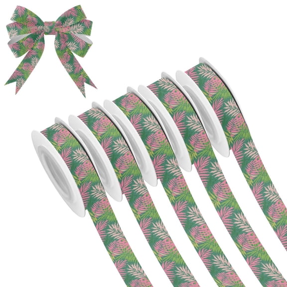 5 Rolls Christmas Ribbon 1.5 inch Wide Decorative Ribbon for Gift Wrapping and Holiday Decorations Pink Palm Leaves