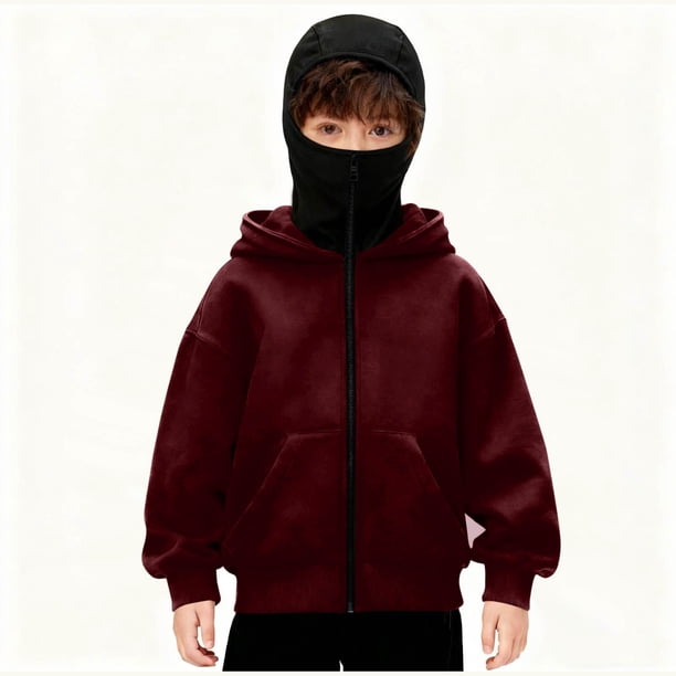 Chaqueta deportiva de invierno de color liso para niños, de manga larga, con capucha, informal, con cremallera y bolsillos, de poliéster