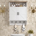 thumbnail image 2 of VECELO Bathroom Wall Cabinet, Medicine Cabinet with Open Partition and Four hooks, Modern Storage Cabinet with Open and Hidden Storage Space, for Bathroom, Living Room, Kitchen, White, 2 of 13